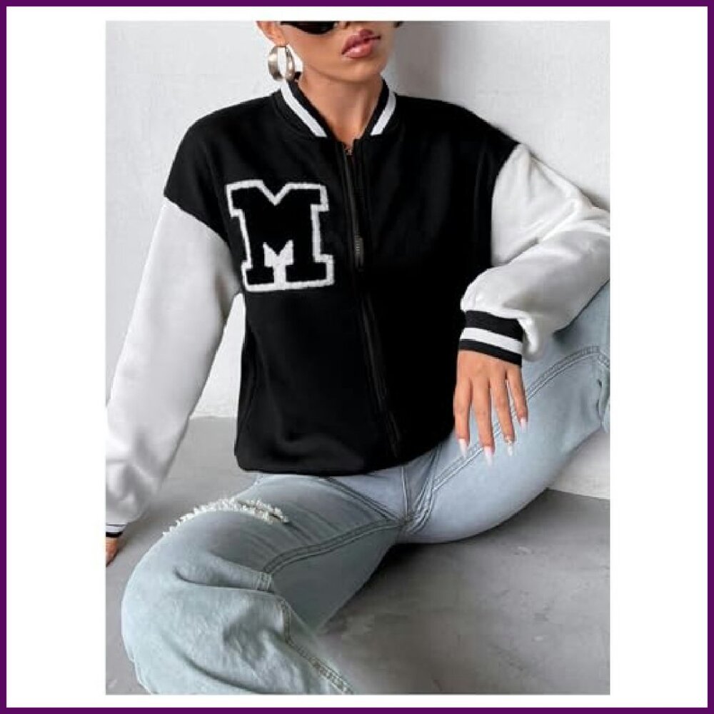 Polyester Bomber Jacket Varsity Style Zip Up Long… - image 6